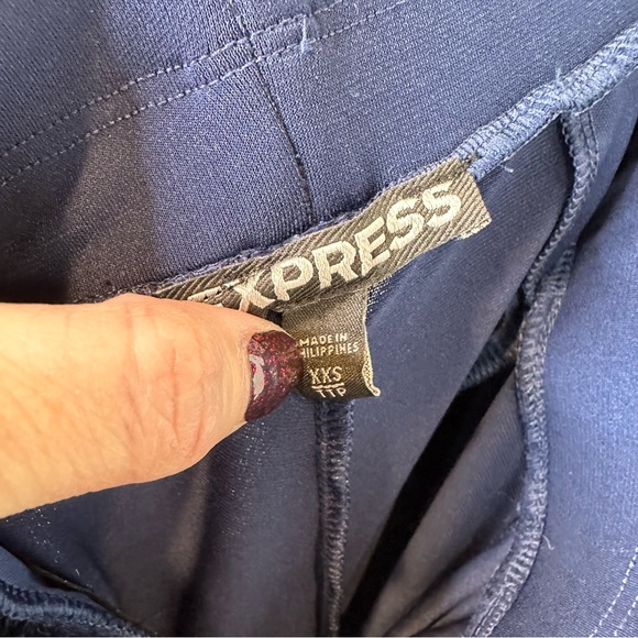 Express Pants Women Tie Waist Tapered Ankle Stretch High Rise Navy 2 Extra Small - Picture 9 of 10